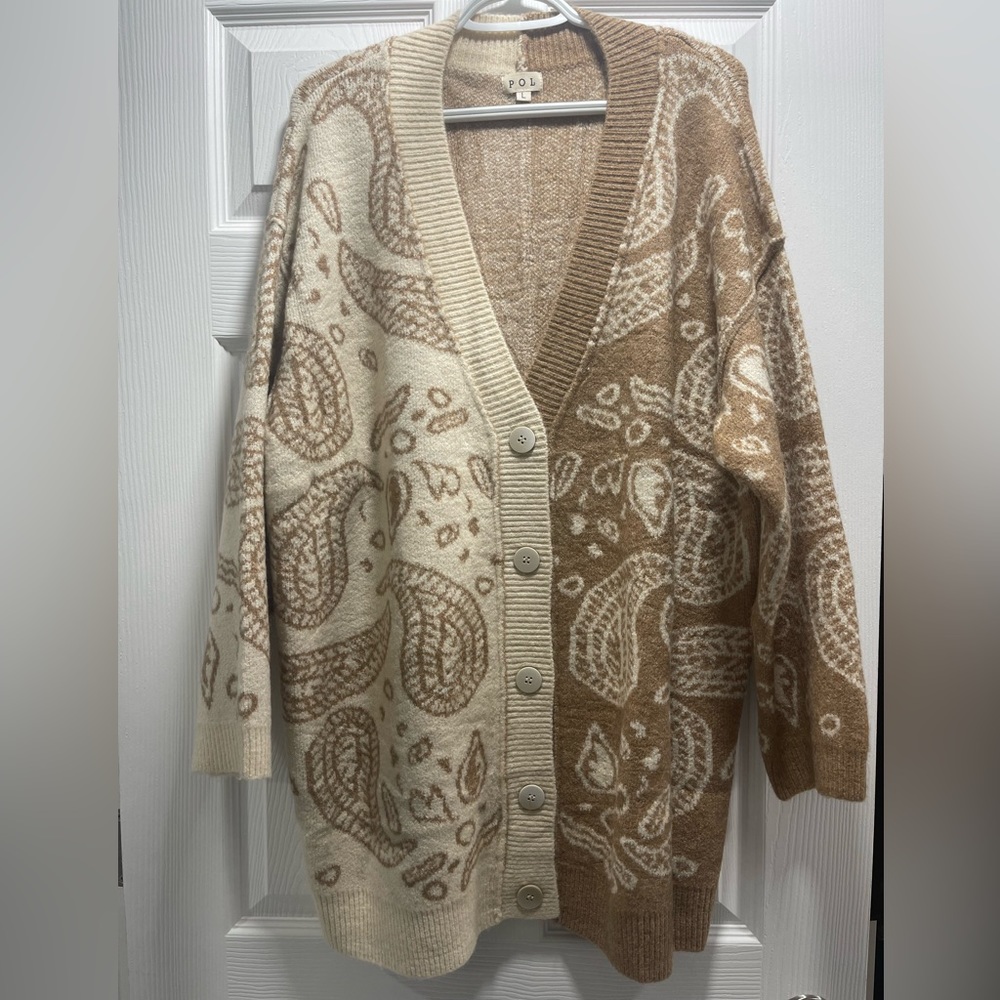 POL tan & cream cardigan